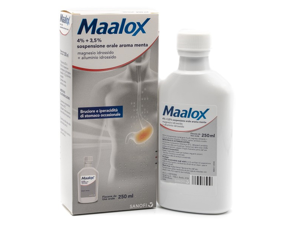 MAALOX 4% + 3,5% SOSPENSIONE ORALE AROMA MENTA - 4% + 3,5% sospensione orale aroma menta flacone in pet da 250 ml