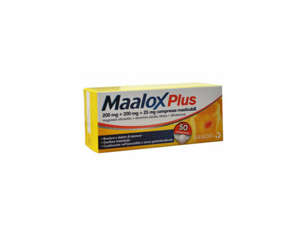 MAALOX PLUS 200 mg/200 mg/25 mg 50 compresse masticabili