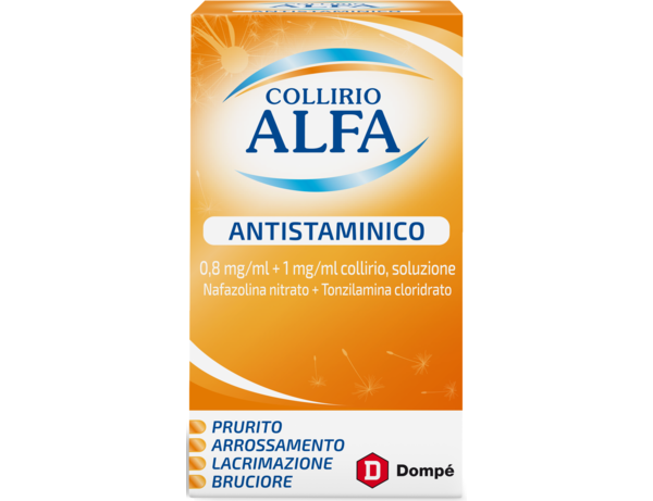 <b>COLLIRIO ALFA ANTISTAMINICO 0,8 MG/ML + 1 MG/ML COLLIRIO, SOLUZIONE</b> -  0,8 mg/ml + 1 mg/ml collirio, soluzione flacone 10 ml