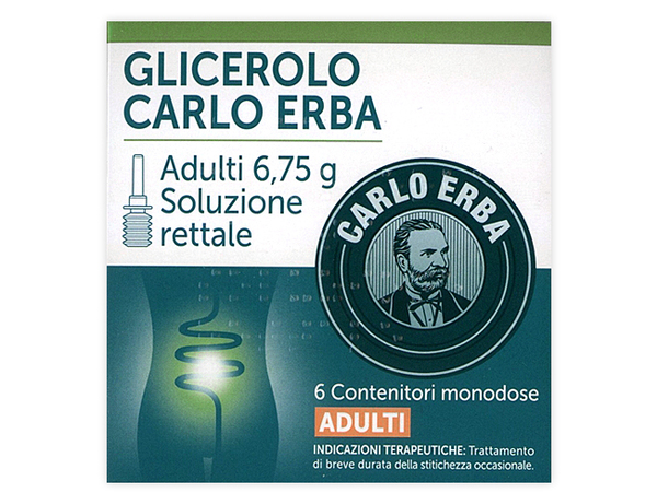 GLICEROLO CARLO ERBA - adulti 6,75 g soluzione rettale 6 contenitori monodose con camomilla e malva