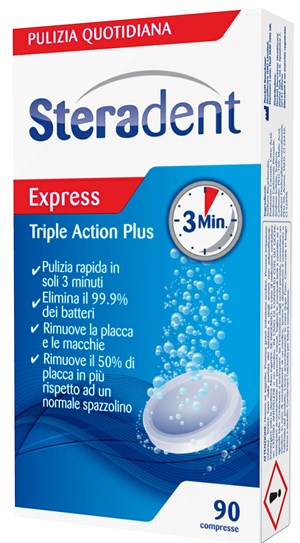 STERADENT TRIPLE ACTION PLUS 90 COMPRESSE PULENTI - Farmacia Del Monaco