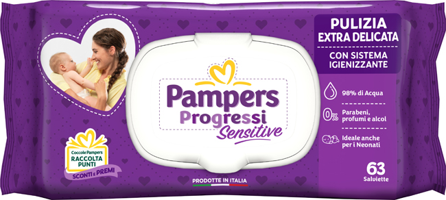 PAMPERS PROGRESSI SALVIETTE SENSITIVE ALOE RICARICA 63 PEZZI - Farmacia Del Monaco