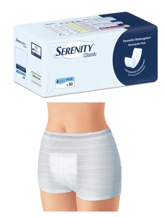 PANNOLONE PER INCONTINENZA FORMATO RETTANGOLARE CON BARRIERA SERENITY 30 PEZZI - Farmacia Del Monaco