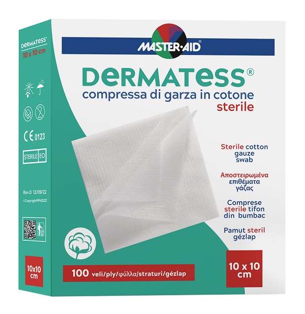 GARZA COMPRESSA MASTER-AID DERMATESS COTONE 10X10CM 100 PEZZI - Farmacia Del Monaco