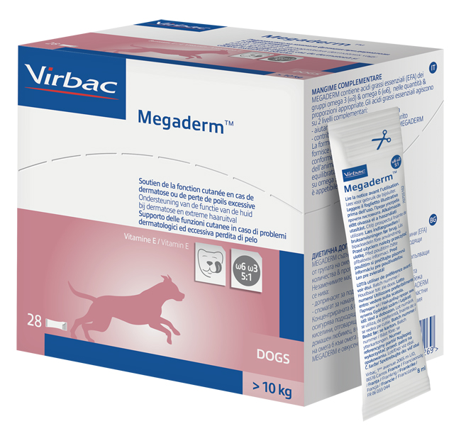 MEGADERM SUPPLEMENTO CANI SUPERIORI A 10 KG SCATOLA DA 28 SACCHETTI MONODOSE 4 ML - Farmacia Del Monaco