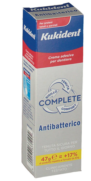 KUKIDENT COMPLETE CREMA ADESIVA PER PROTESI DENTARIE CON ANTIBATTERICO 47 G - Farmacia Del Monaco