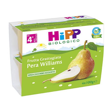 HIPP BIO HIPP BIO FRUTTA GRATTUGGIATA PERA WILLIAMS 4X100 G - Farmacia Del Monaco