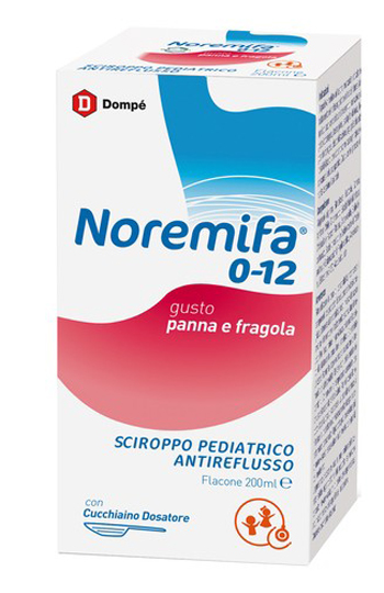 SCIROPPO PEDIATRICO ANTIREFLUSSO NOREMIFA 0-12 FLACONE 200 ML GUSTO PANNA E FRAGOLA - Farmacia Del Monaco