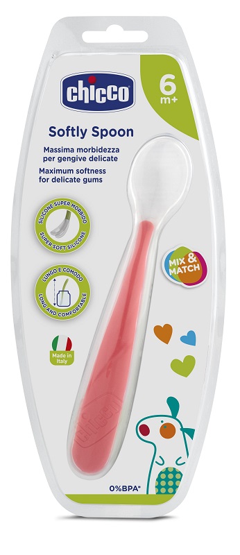 CHICCO CUCCHIAIO MORBIDO SILICONE 6M+ ROSSO UP - Farmacia Del Monaco