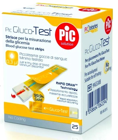STRISCE MISURAZIONE GLICEMIA PIC GLUCOTEST 25 PEZZI - Farmacia Del Monaco