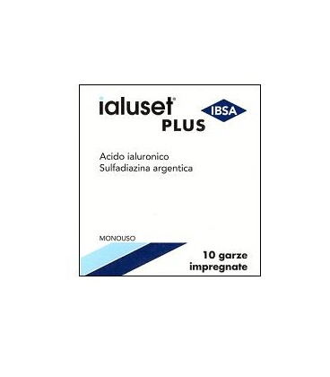 GARZA IALUSET PLUS IMPREGNATA DI CREMA DI ACIDO IALURONICO 0,05%, DI SULFADIAZINA ARGENTICA 1%, MACROGOL, GLICEROLO E ACQUA 10 X 10 CM 10 PEZZI - Farmacia Del Monaco