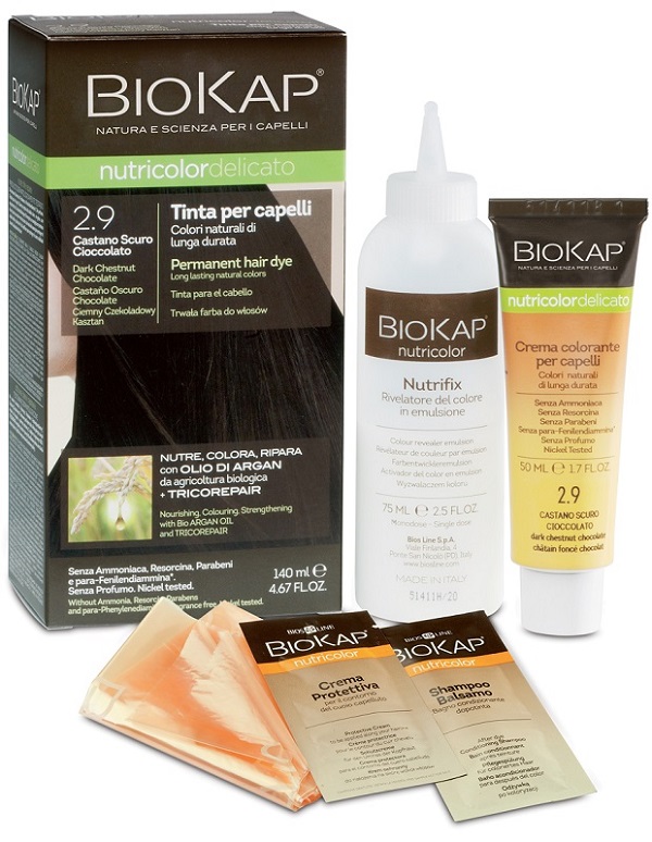BIOKAP NUTRICOLOR DELICATO 2,9 CASTANO SCURO CIOCCOLATO TINTA TUBO + FLACONE - Farmacia Del Monaco