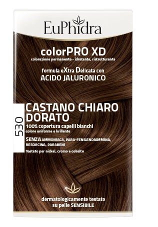EUPHIDRA COLORPRO XD 530 CASTANO CHIARO DORATO GEL COLORANTE CAPELLI IN FLACONE + ATTIVANTE + BALSAMO + GUANTI - Farmacia Del Monaco