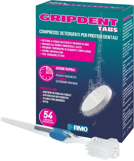 GRIPDENT TABS 54 COMPRESSE + SPAZZOLINO PULITORE - Farmacia Del Monaco