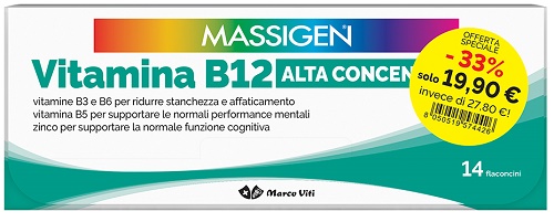 MASSIGEN VITAMINA B12 ALTA CONCENTRAZIONE 14+14 FLACONCINI DA 8 ML - Farmacia Del Monaco