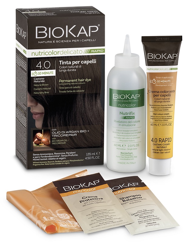 BIOS LINE  BIOKAP NUTRICOLOR DELICATO RAPID TINTA 4,00 CASTANO NATURALE 135 ML - Farmacia Del Monaco