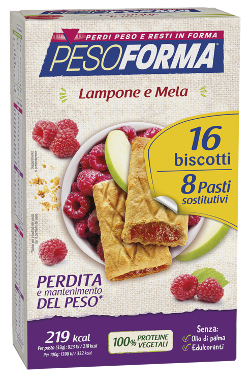 PESOFORMA BISCOTTI LAMPONE E MELA 16 BISCOTTI X 33G 8 PASTI SOSTITUTIVI - Farmacia Del Monaco
