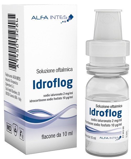 SOLUZIONE OFTALMICA IDROFLOG ACIDO IALURONATO 2 MG/ML E IDROCORTISONE SODIO FOSFATO 10 MCG/ML 10 ML - Farmacia Del Monaco