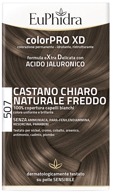 EUPHIDRA COLORPRO XD 507 CASTANO CHIARO NATURALE F COLORE + ATTIVANTE + BALSAMO + CUFFIA + GUANTI - Farmacia Del Monaco