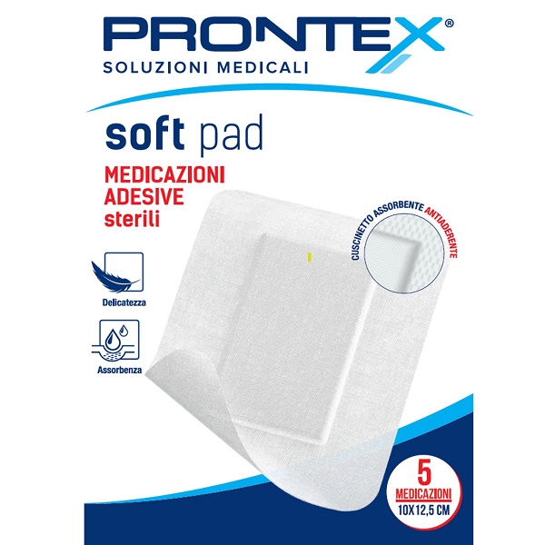 MEDICAZIONE ADESIVA STERILE PRONTEX SOFT PAD 10X12,5 CM 5 PEZZI - Farmacia Del Monaco