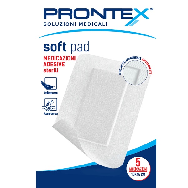 MEDICAZIONE ADESIVA STERILE PRONTEX SOFT PAD 10X15 CM 5 PEZZI - Farmacia Del Monaco