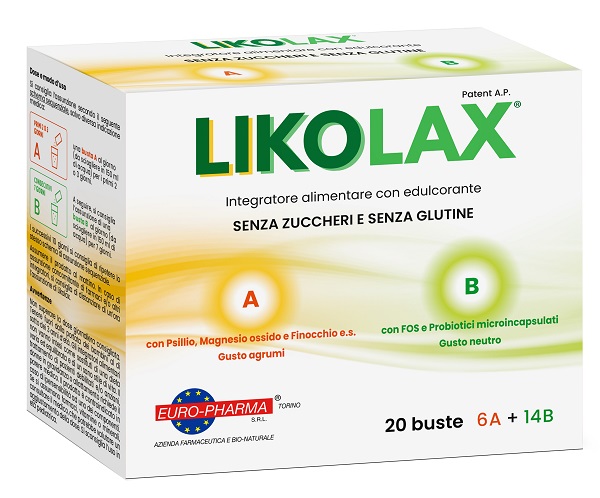LIKOLAX 6 BUSTINE A 5 G GUSTO AGRUMI + 14 BUSTINE B 3 G GUSTO NEUTRO SENZA GLUTINE - Farmacia Del Monaco