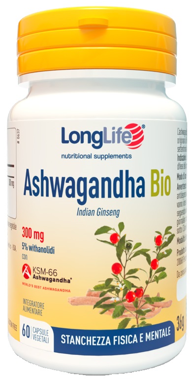 LONGLIFE ASHWAGANDHA BIO 5% 300 MG 60 CAPSULE VEGETALI - Farmacia Del Monaco