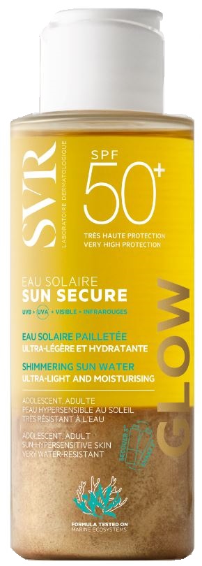 SUN SECURE EAU SOLAIRE GLOW SPF50+ ACQUA SOLARE BRILLANTINI ULTRA LEGGERA E IDRATANTE 100 ML - Farmacia Del Monaco