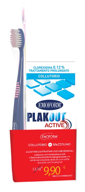 EMOFORM PLAK OUT ACTIVE COLLUTORIO 0,12% CLOREXIDINA 200 ML + EMOFORM GENGIVE SANE SPAZZOLINO - Farmacia Del Monaco