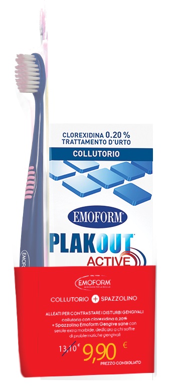EMOFORM PLAK OUT ACTIVE COLLUTORIO 0,20% CLOREXIDINA 200 ML + EMOFORM GENGIVE SANE SPAZZOLINO - Farmacia Del Monaco