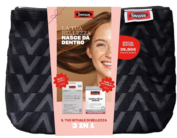 SWISSE BEAUTY POCHETTE 1 CAPELLI PELLE UNGHIE PLUS 60 CAPSULE MOLLI + 1 CAPELLI PELLE UNGHIE 30 COMPRESSE - Farmacia Del Monaco
