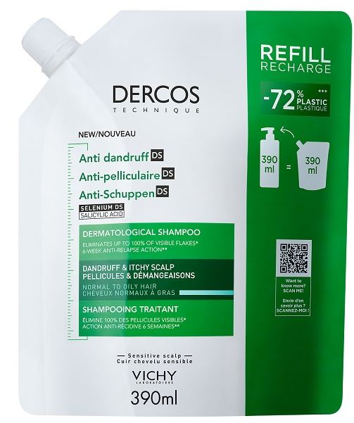 DERCOS TECHNIQUE SHAMPOO ANTIFORFORA DS GRASSI REFILL 390 ML - Farmacia Del Monaco