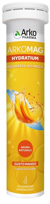 ARKOMAG HYDRATIUM REIDRATA E RICARICA MANGO 24 COMPRESSE EFFERVESCENTI SENZA ZUCCHERI CON EDULCORANTE - Farmacia Del Monaco