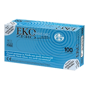 GUANTO MONOUSO IN NITRILE BLU SUPERFICIE MICRORUVIDA EKO ZERO PW SENZA POLVERE MISURA 9 LARGE 100 PEZZI - Farmacia Del Monaco