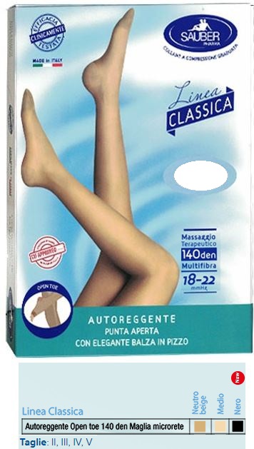 SAUBER AUTOREGGENTE OPEN TOE MAGLIA MICRORETE 140 DEN COLORE NEUTRO BEIGE TAGLIA 5 LINEA CLASSICA - Farmacia Del Monaco