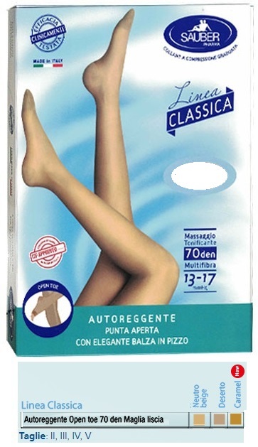 SAUBER AUTOREGGENTE OPEN TOE MAGLIA LISCIA 70 DEN COLORE NEUTRO BEIGE TAGLIA 3 LINEA CLASSICA - Farmacia Del Monaco