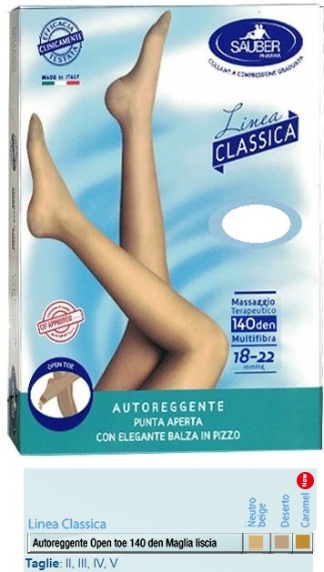 SAUBER AUTOREGGENTE OPEN TOE MAGLIA LISCIA 140 DEN COLORE NEUTRO BEIGE TAGLIA 4 LINEA CLASSICA - Farmacia Del Monaco