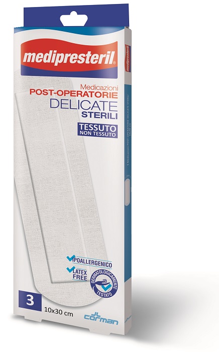MEDICAZIONE POST OPERATORIA MEDIPRESETERIL DELICATA TNT 10X30CM 3 PEZZI - Farmacia Del Monaco