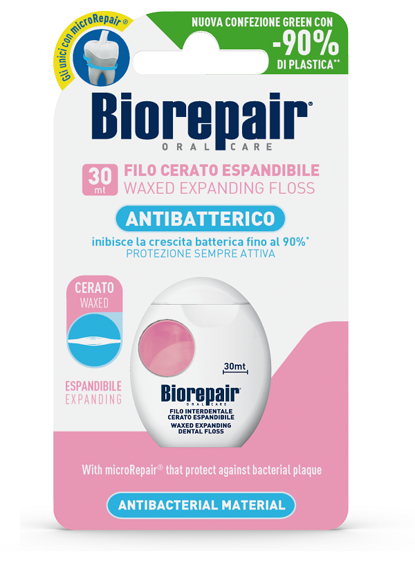 BIOREPAIR ORAL CARE ANTIBATTERICO FILO CERATO ESPANDIBILE GENGIVE DELICATE 25+5 METRI - Farmacia Del Monaco