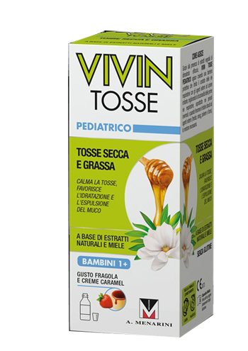 VIVIN TOSSE PEDIATRICO SCIROPPO PER TOSSE SECCA E GRASSA GUSTO FRAGOLA E CREME CARAMEL 150 ML - Farmacia Del Monaco