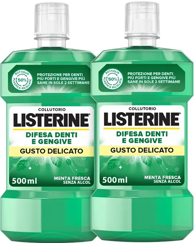 LISTERINE DENTI & GENGIVE GUSTO DELICATO 2 X 500 ML - Farmacia Del Monaco