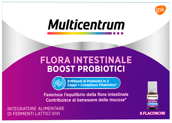 MULTICENTRUM FLORA INTESTINALE BOOST PROBIOTICI 8 FLACONCINI - Farmacia Del Monaco