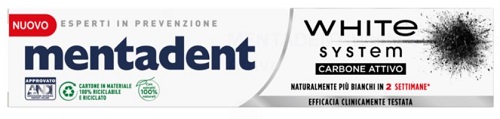MENTADENT WHITE SYSTEM CHARCOAL 75 ML - Farmacia Del Monaco