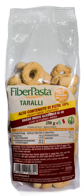 FIBERPASTA TARALLI BASSO INDICE GLICEMICO 250 G - Farmacia Del Monaco