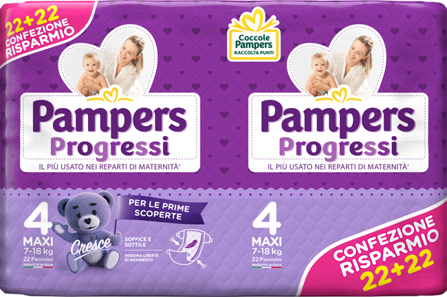 PAMPERS PROGRESSI MAXI PANNOLINO 4 7-18KG 44 PEZZI - Farmacia Del Monaco