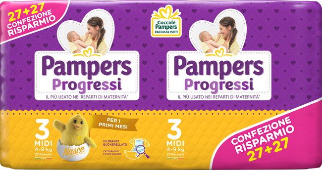 PAMPERS PROGRESSI MIDI PANNOLINO 3 4-9KG 54 PEZZI - Farmacia Del Monaco