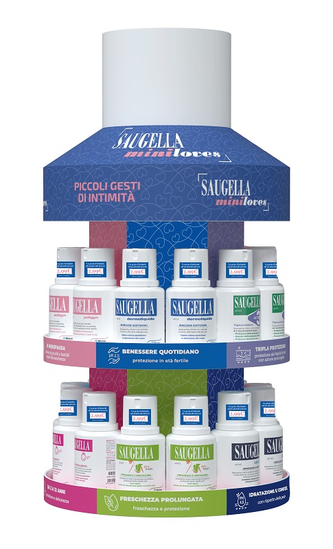 SAUGELLA MINI LOVES EXPO 24 PEZZI 4 IDRASERUM + 4 ATTIVA + 4 POLIGYN + 4 YOUFRESH + 4 GIRL + 4 DERMOLIQUIDO - Farmacia Del Monaco