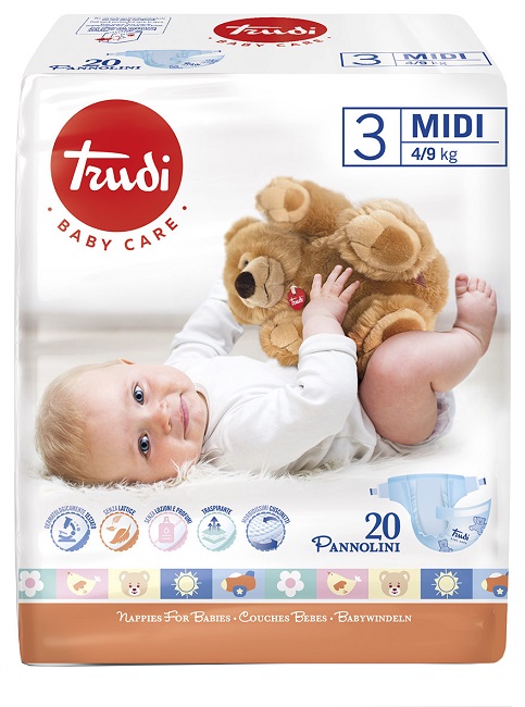 TRUDI BABY CARE PANNOLINO BAMBINI MIDI 4/9 KG 20 PEZZI - Farmacia Del Monaco