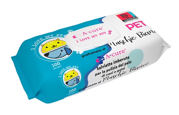 A+CURE I LOVE MY PET SALVIETTE POP-UP MUSCHIO BIANCO 100 PEZZI RICARICA - Farmacia Del Monaco