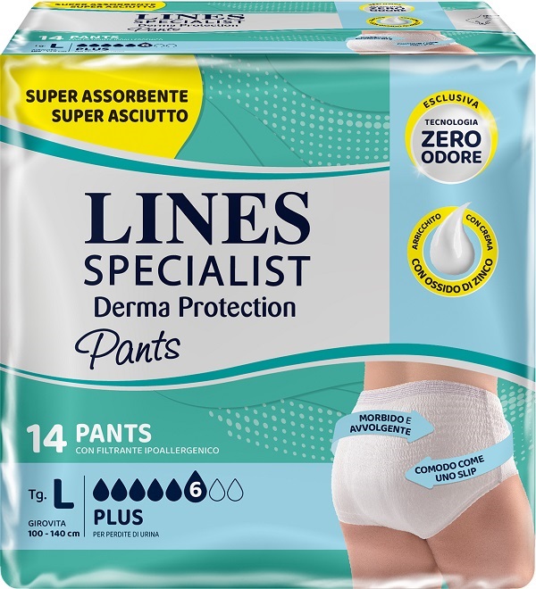 PANNOLONE PER INCONTINENZA LINES SPECIALIST DERMA PANTS PLUS L 14 PEZZI - Farmacia Del Monaco